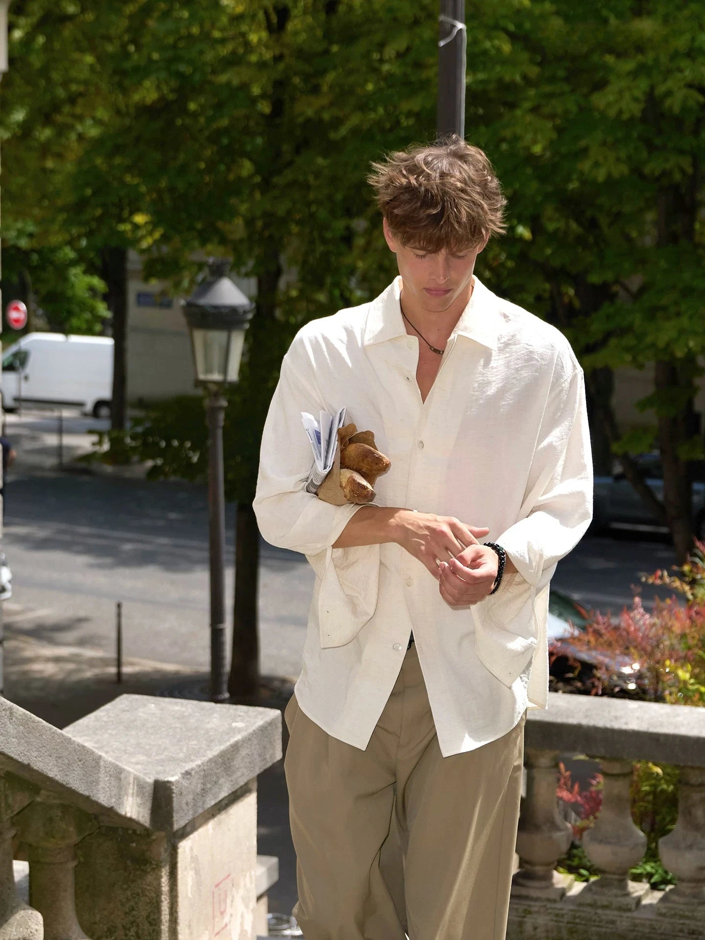 Linen Blend Relaxed Button-Down Shirt