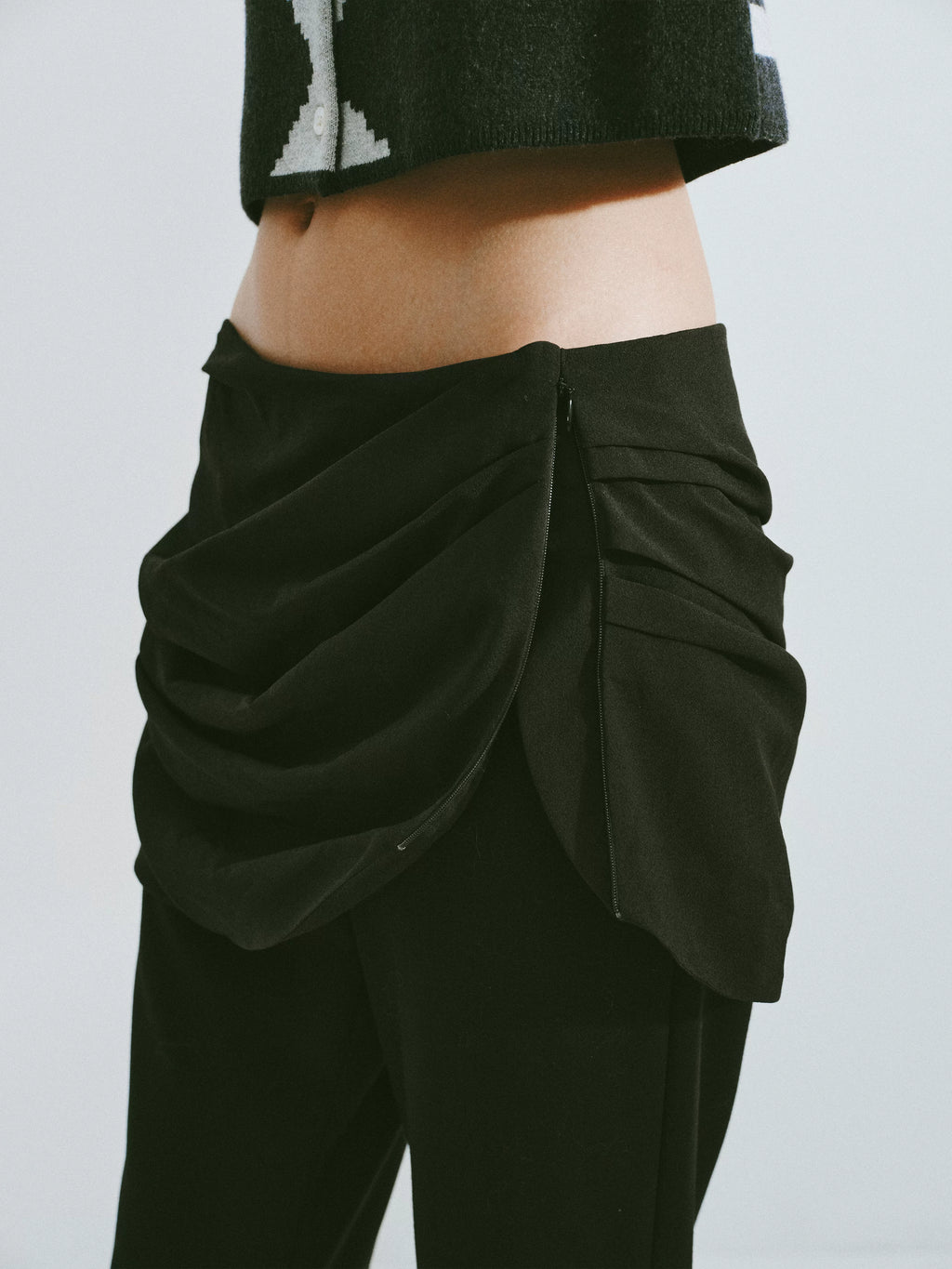 Draped Waist Flared Trousers