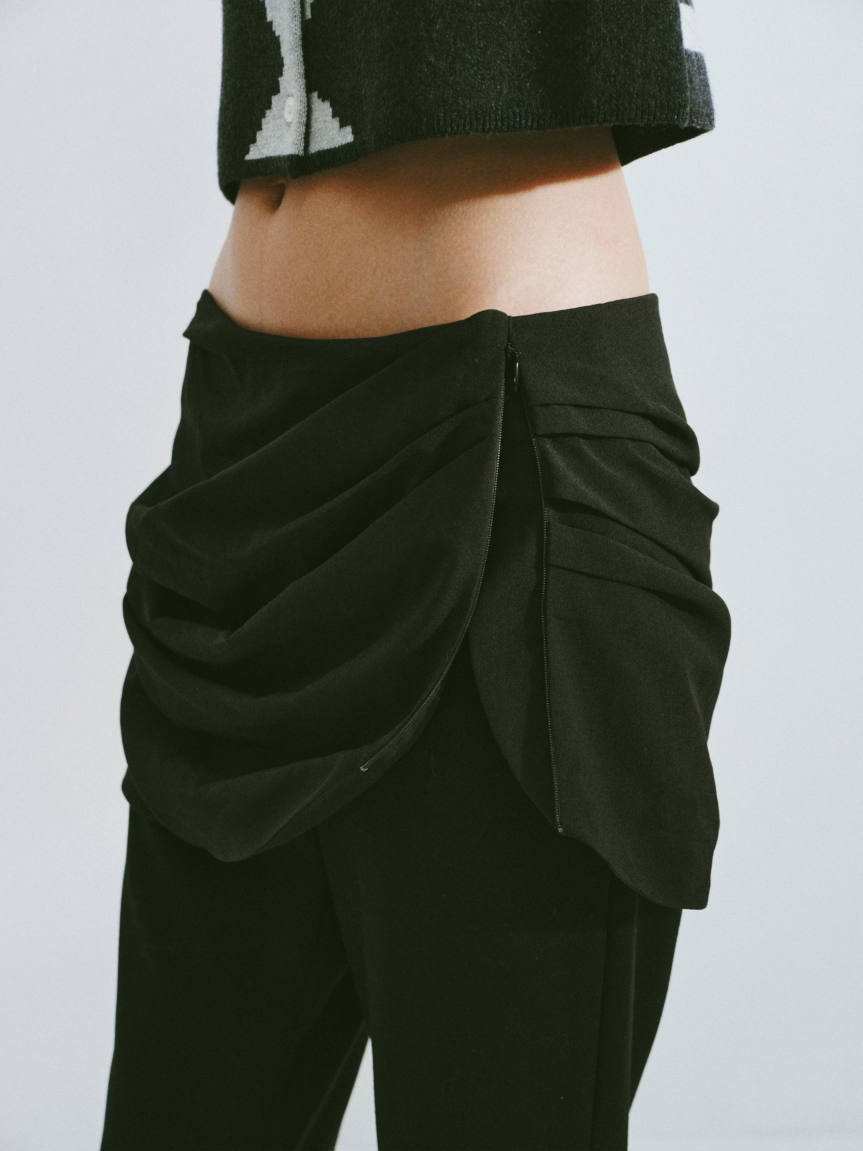 Draped Waist Flared Trousers
