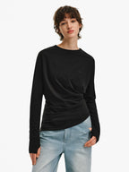Pleated Batwing Long Sleeve Top