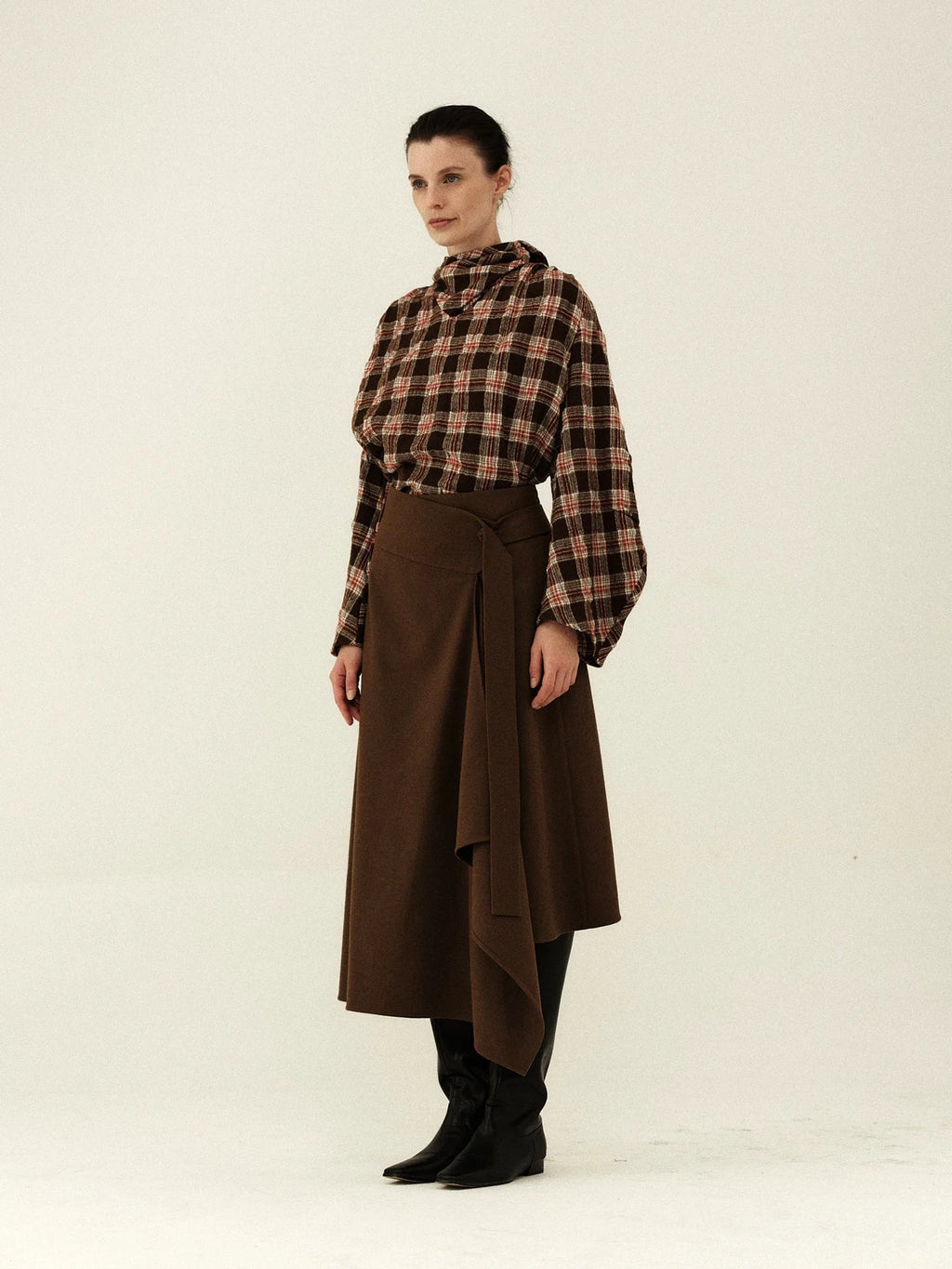 Wool-Blend Asymmetrical Wrap Skirt