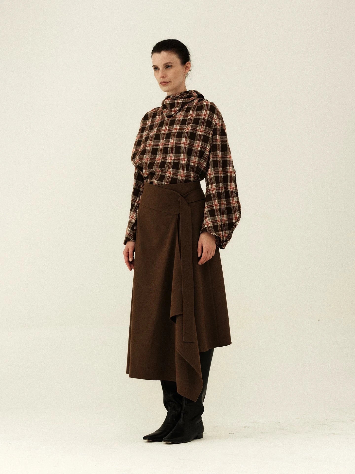 Wool-Blend Asymmetrical Wrap Skirt