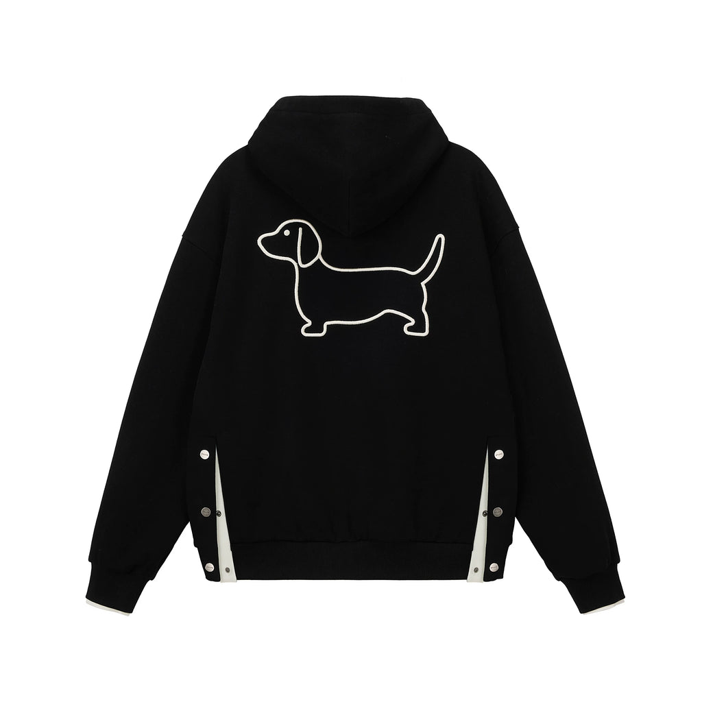 Embroidered Puppy Motif Hooded Sweatshirt