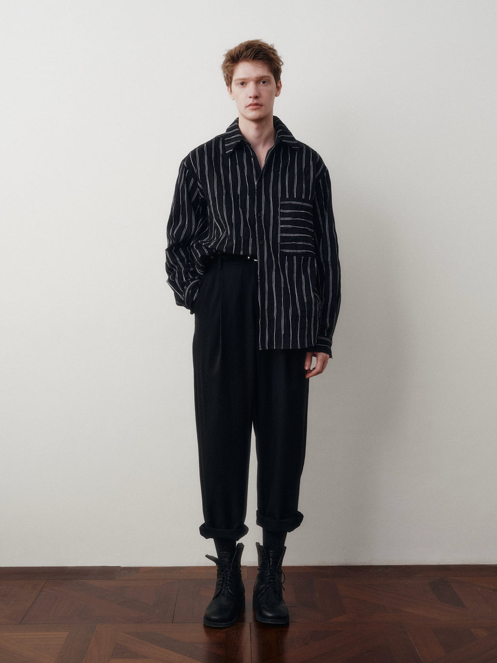 Wrinkled Striped Cotton Blend Shirt