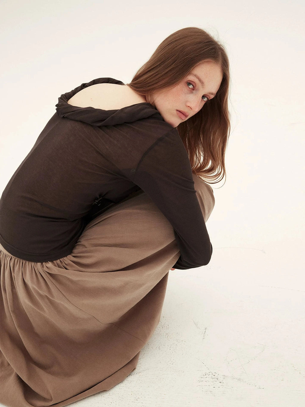 Draped Collar Long Sleeve Top