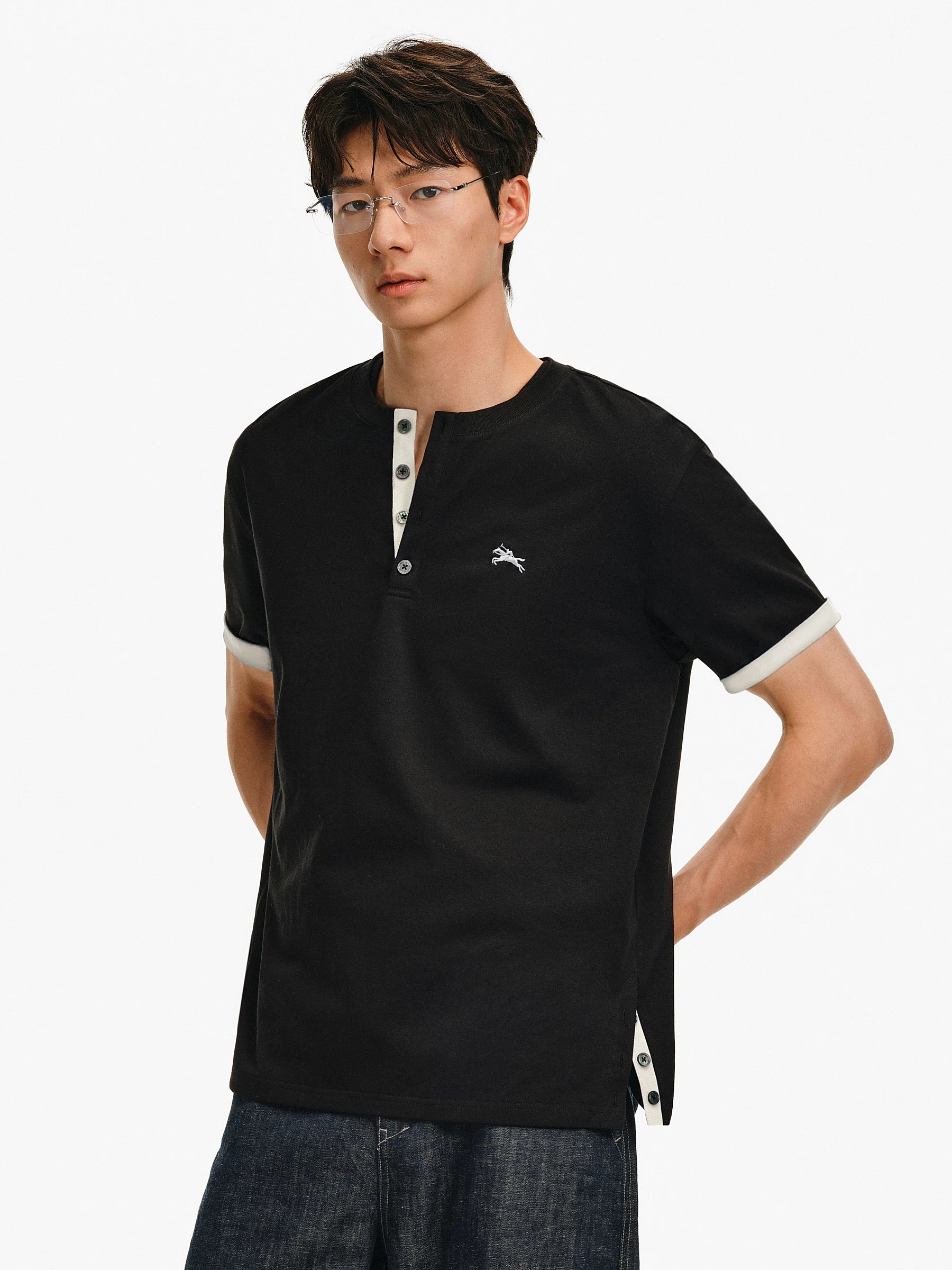 Contrast Trim Henley T-Shirt