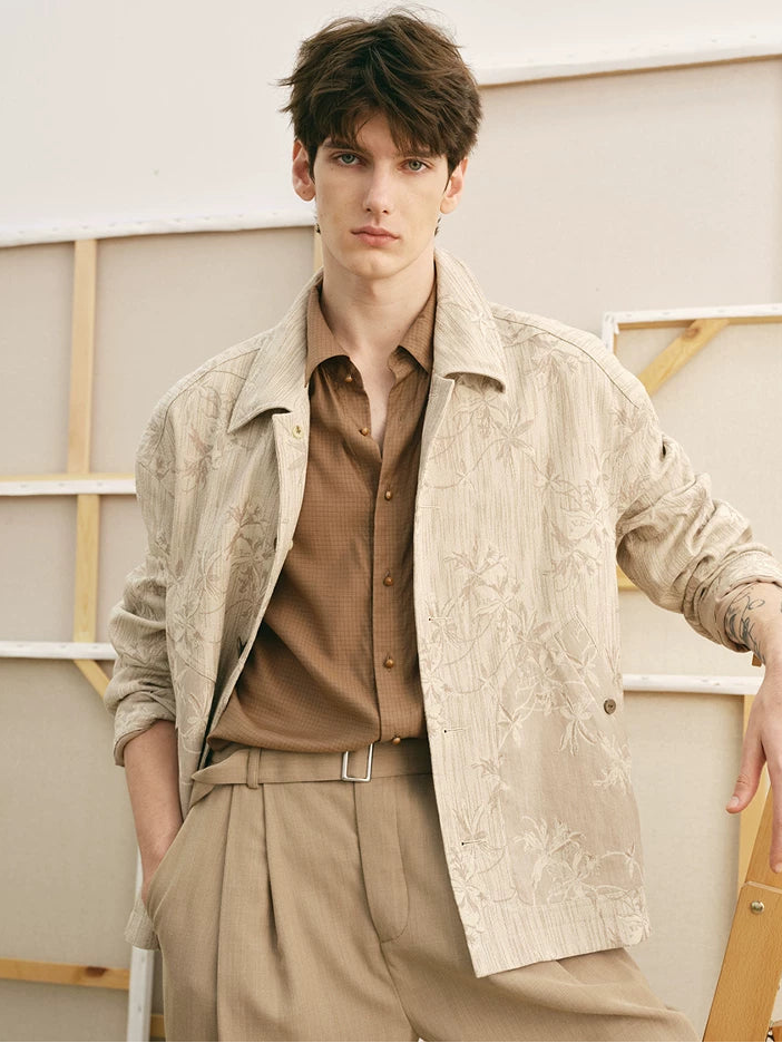 Italian Cotton-Linen Jacquard Chore Jacket