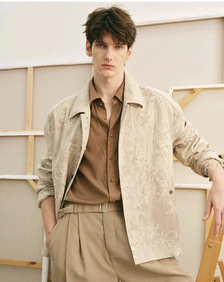 Italian Cotton-Linen Jacquard Chore Jacket
