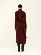 Ribbon-Neck Pleated Midi Dress