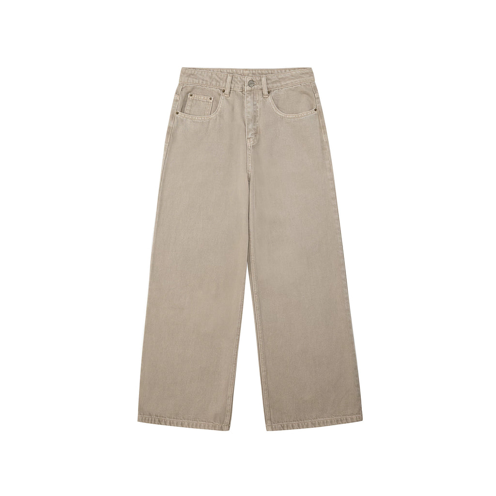 Washed Khaki Wide-Leg Jeans