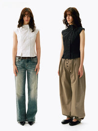 Tailored Sleeveless Stand-Collar Shirt