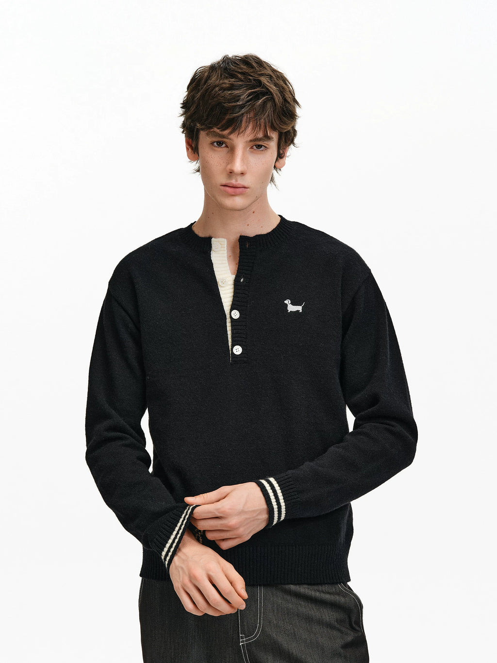 Contrast Trim Henley Knit Sweater