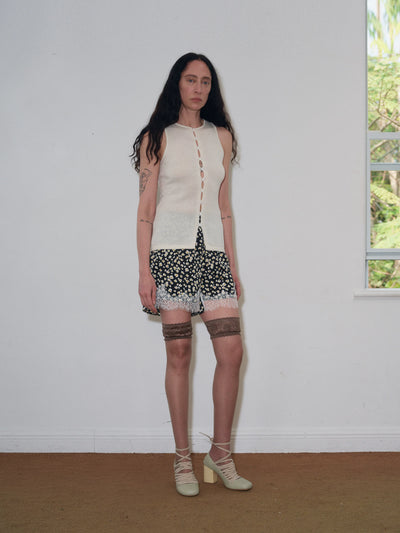 Floral Print Lace-Trimmed Shorts