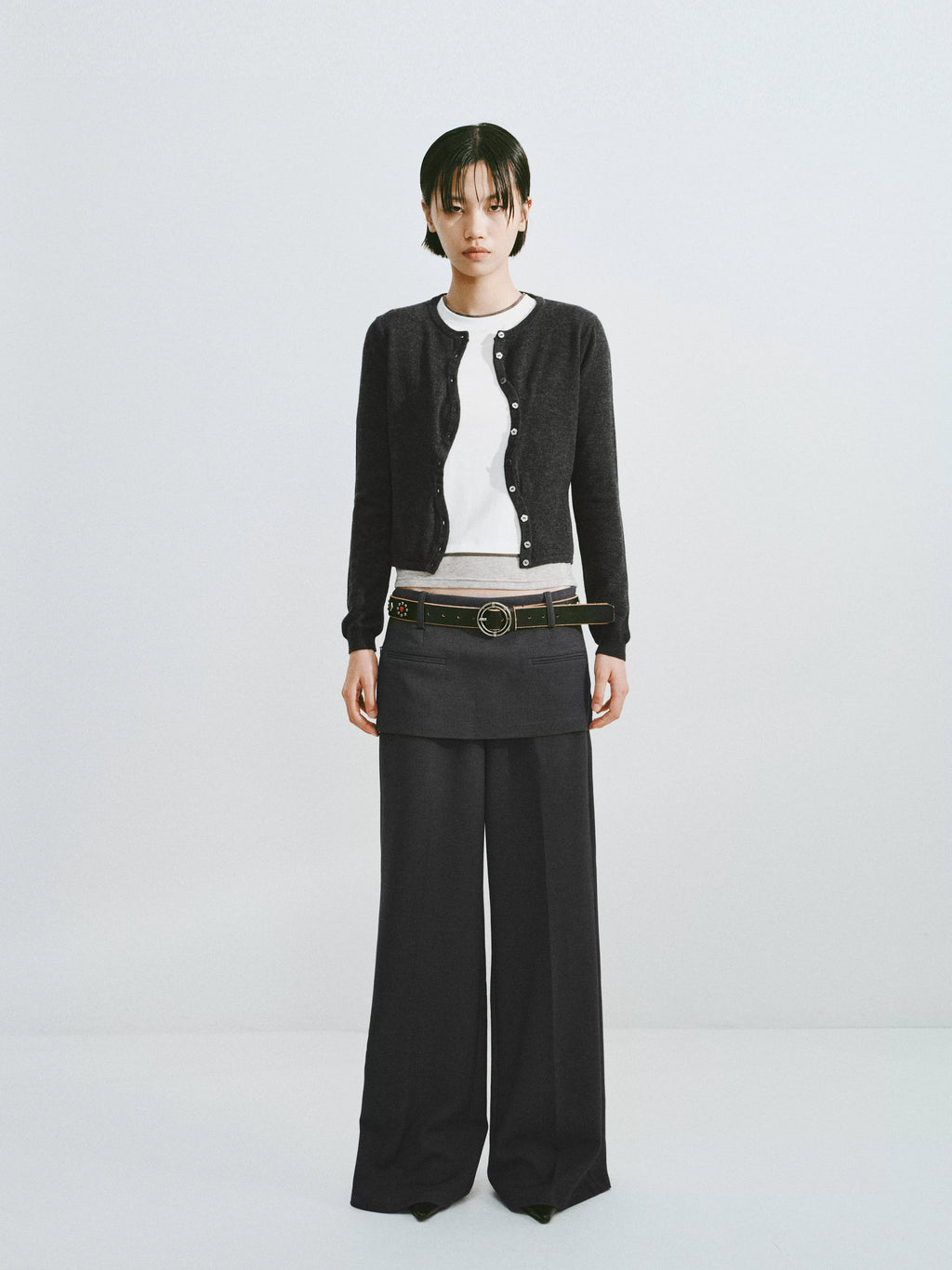 Cropped Wool Button-Down Cardigan