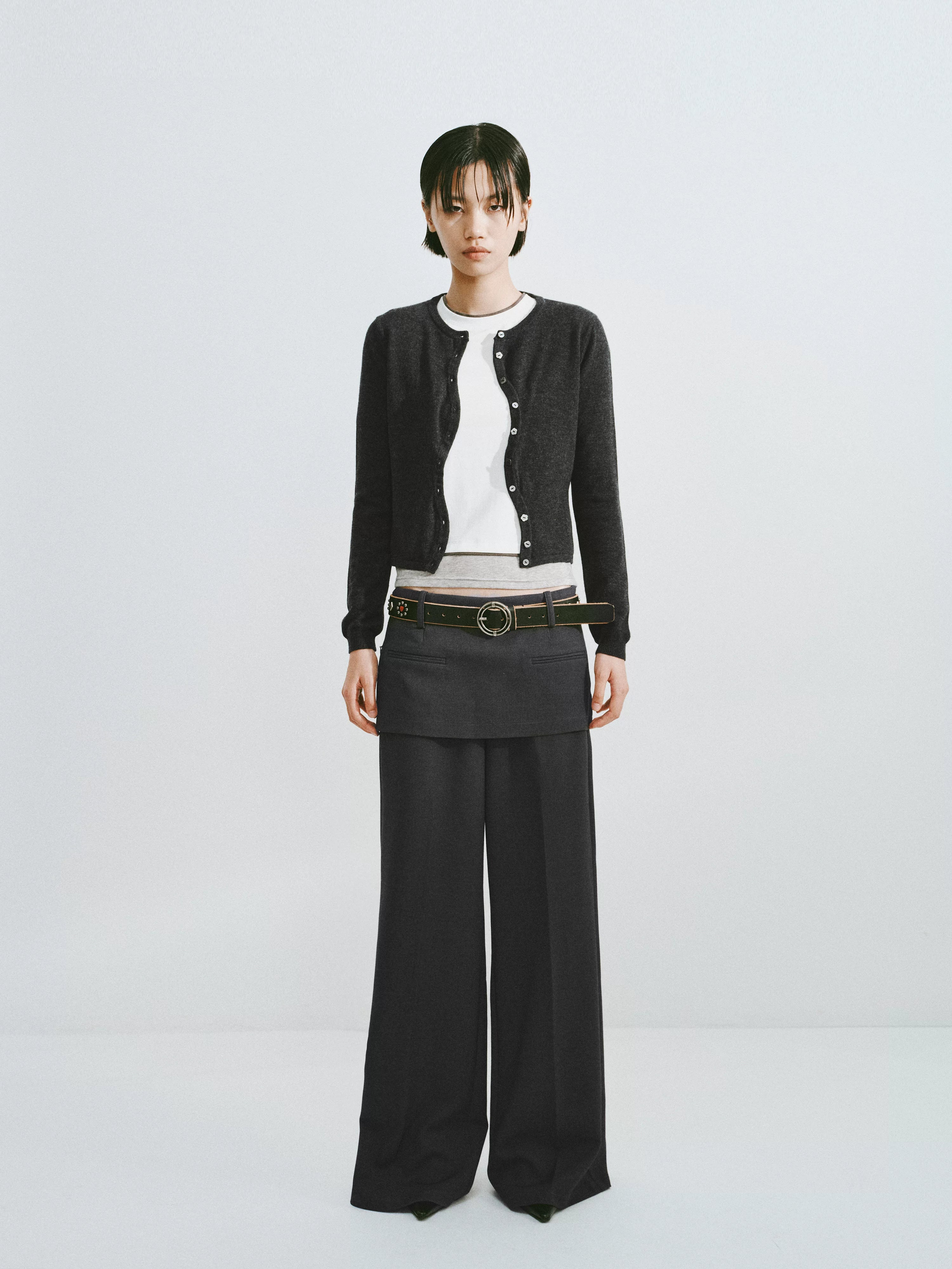 Cropped Wool Button-Down Cardigan