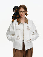 Embroidered Puppy Motif Harrington Jacket