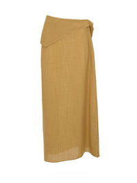Linen Asymmetric Draped Midi Skirt