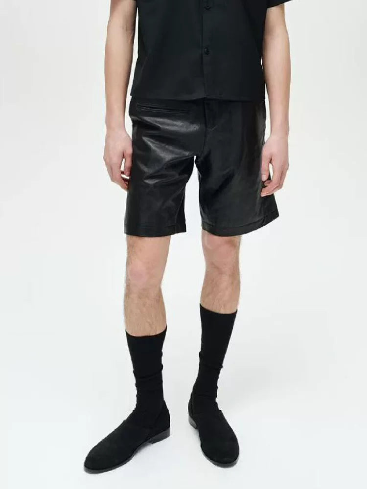 Asymmetrical Waist Leather Tailored Shorts