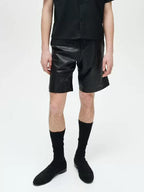 Asymmetrical Waist Leather Tailored Shorts