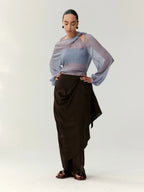 Linen Draped Asymmetric Midi Skirt
