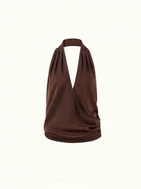 Sunset Brown Draped Asymmetrical Halter Top