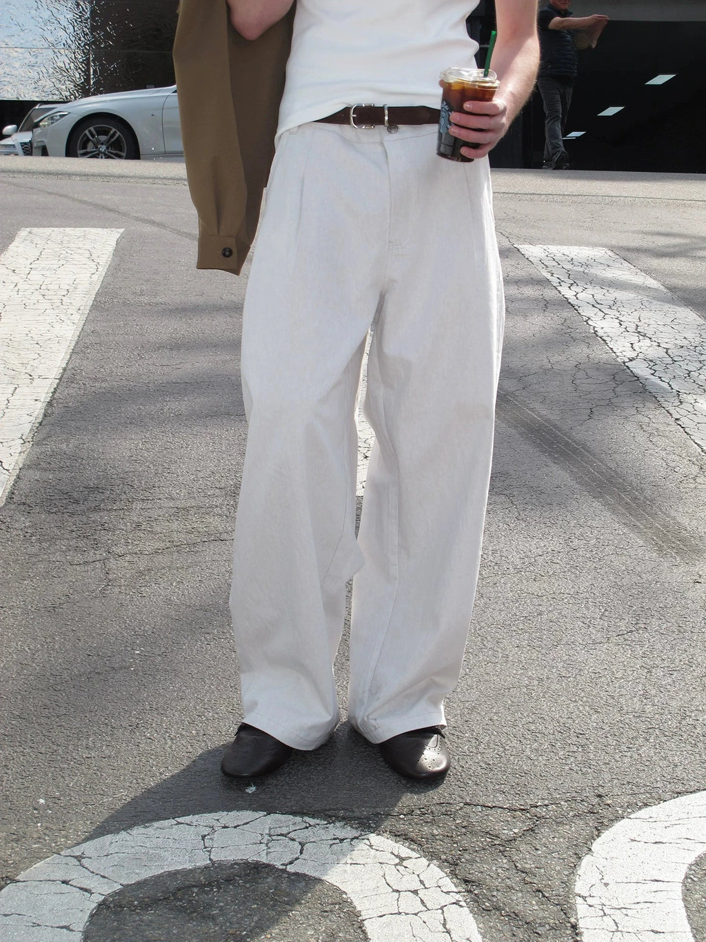 Pleated Wide-Leg Cotton Trousers