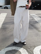 Pleated Wide-Leg Cotton Trousers