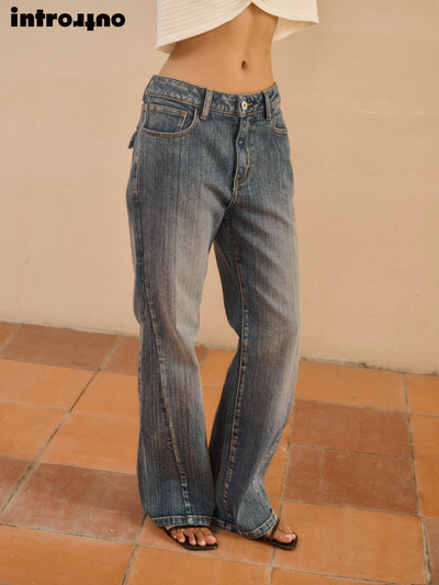 Vintage Wash Flared Denim Jeans
