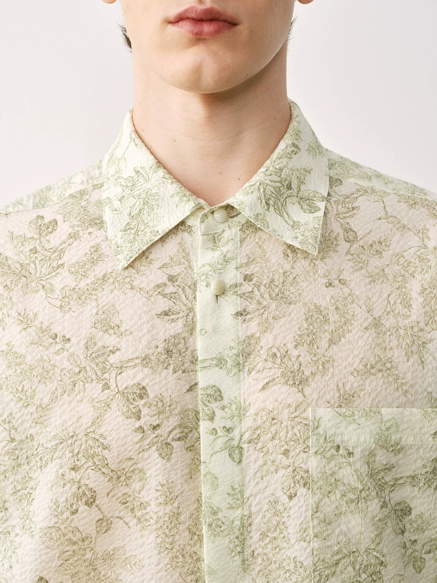 Botanical Print Linen Blend Shirt