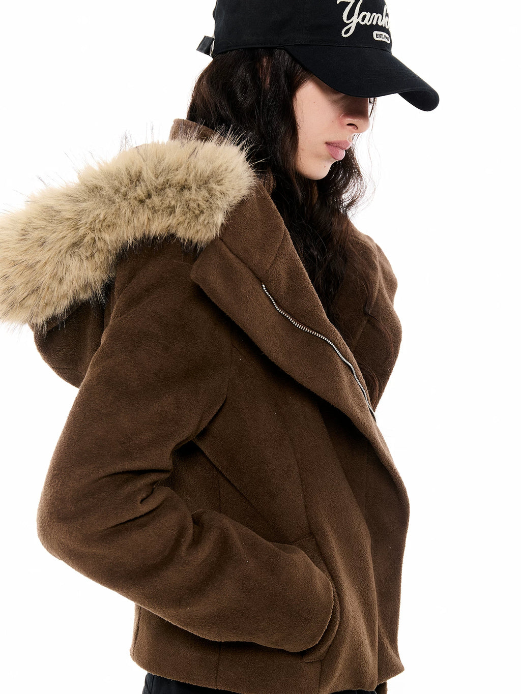Asymmetric Suede Hooded Jacket