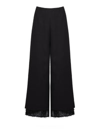 Beaded Fringe Hem Wide-Leg Pants