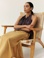 Linen Asymmetric Draped Midi Skirt