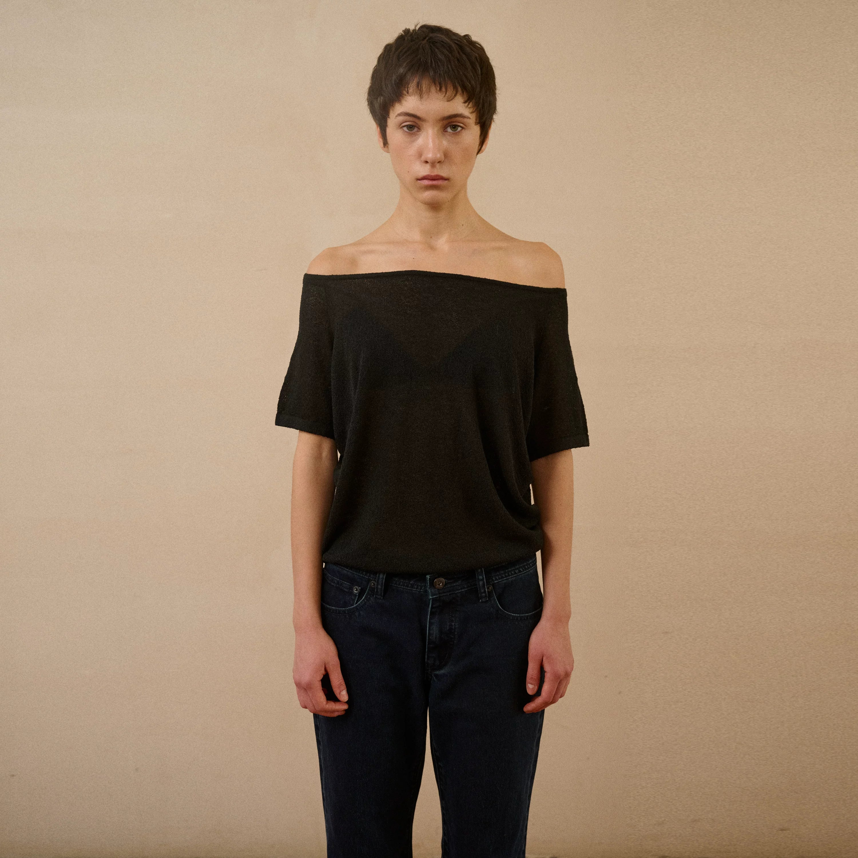 Linen Loop Yarn Off-Shoulder Top