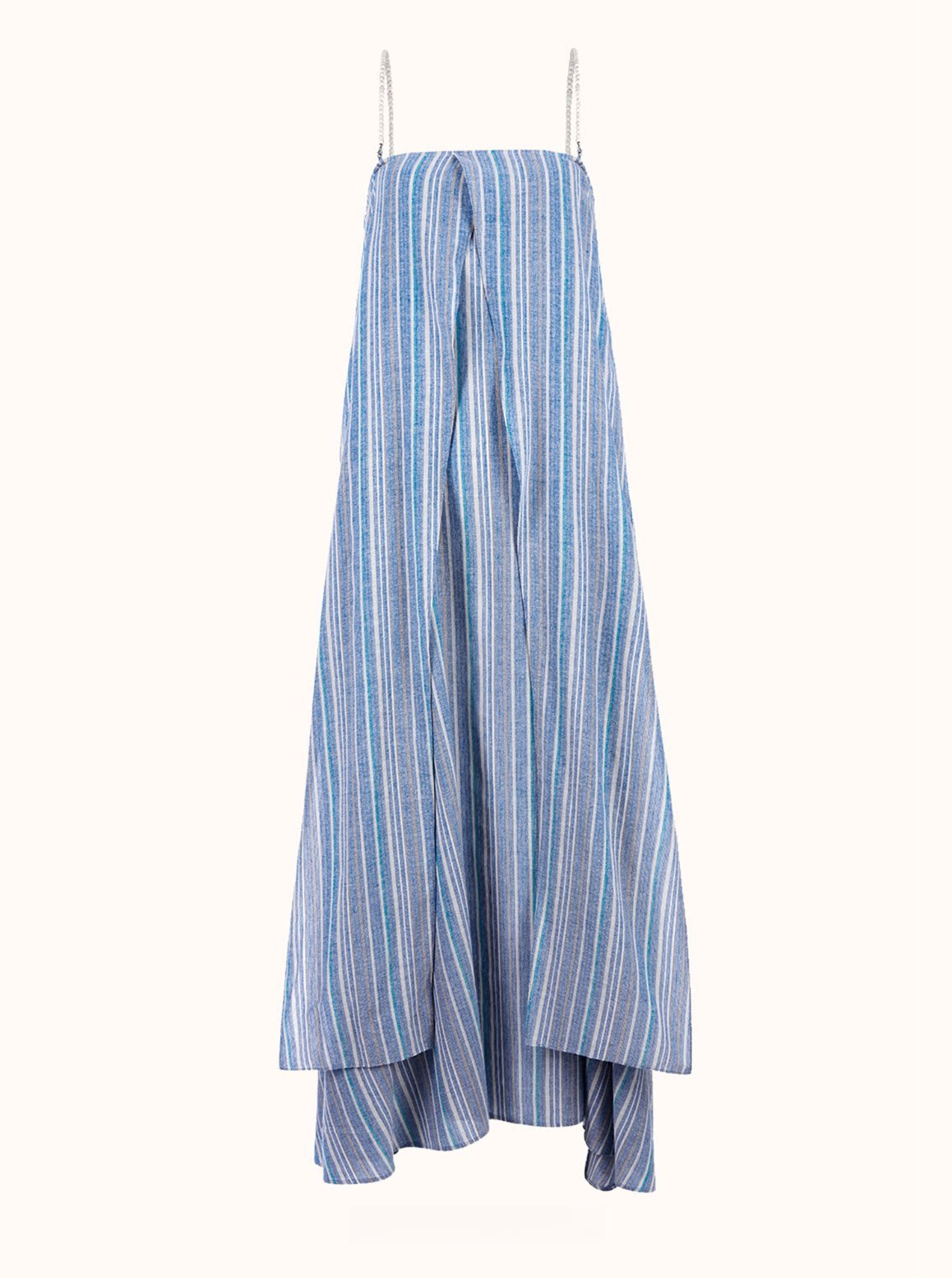 Striped Linen Maxi Dress With Pearl Straps