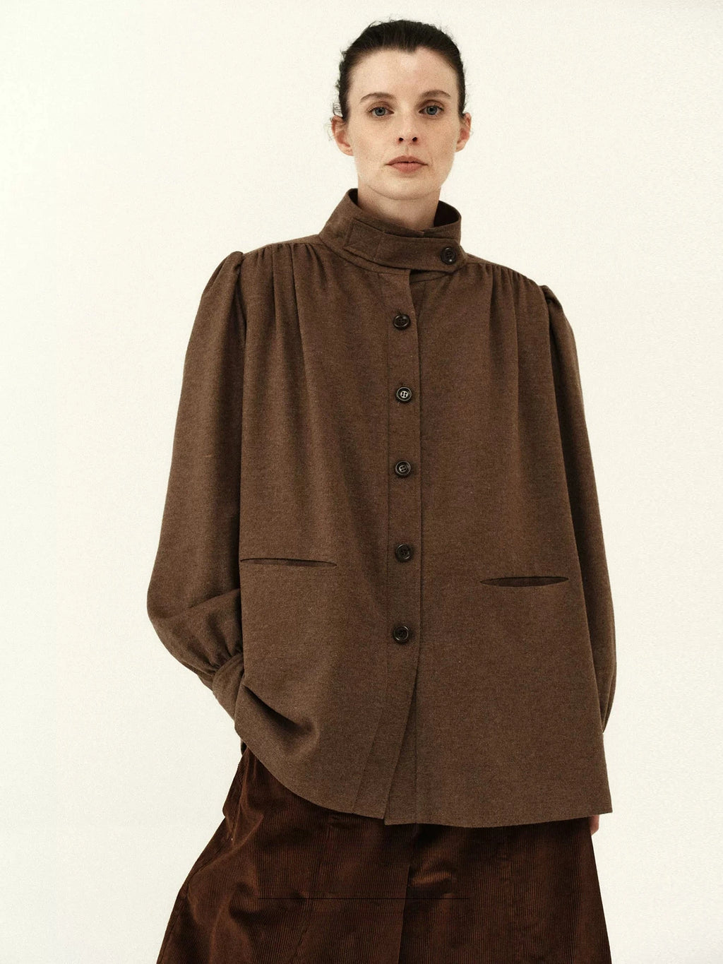 Wool Blend Pleated Shoulder Jacket