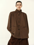Wool Blend Pleated Shoulder Jacket
