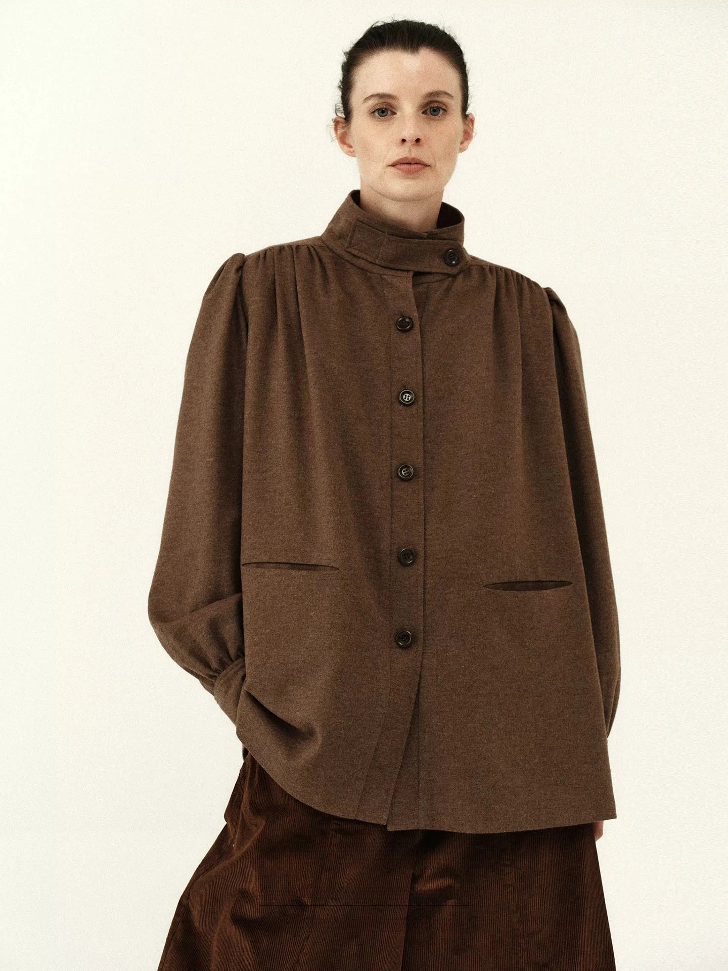Wool Blend Pleated Shoulder Jacket
