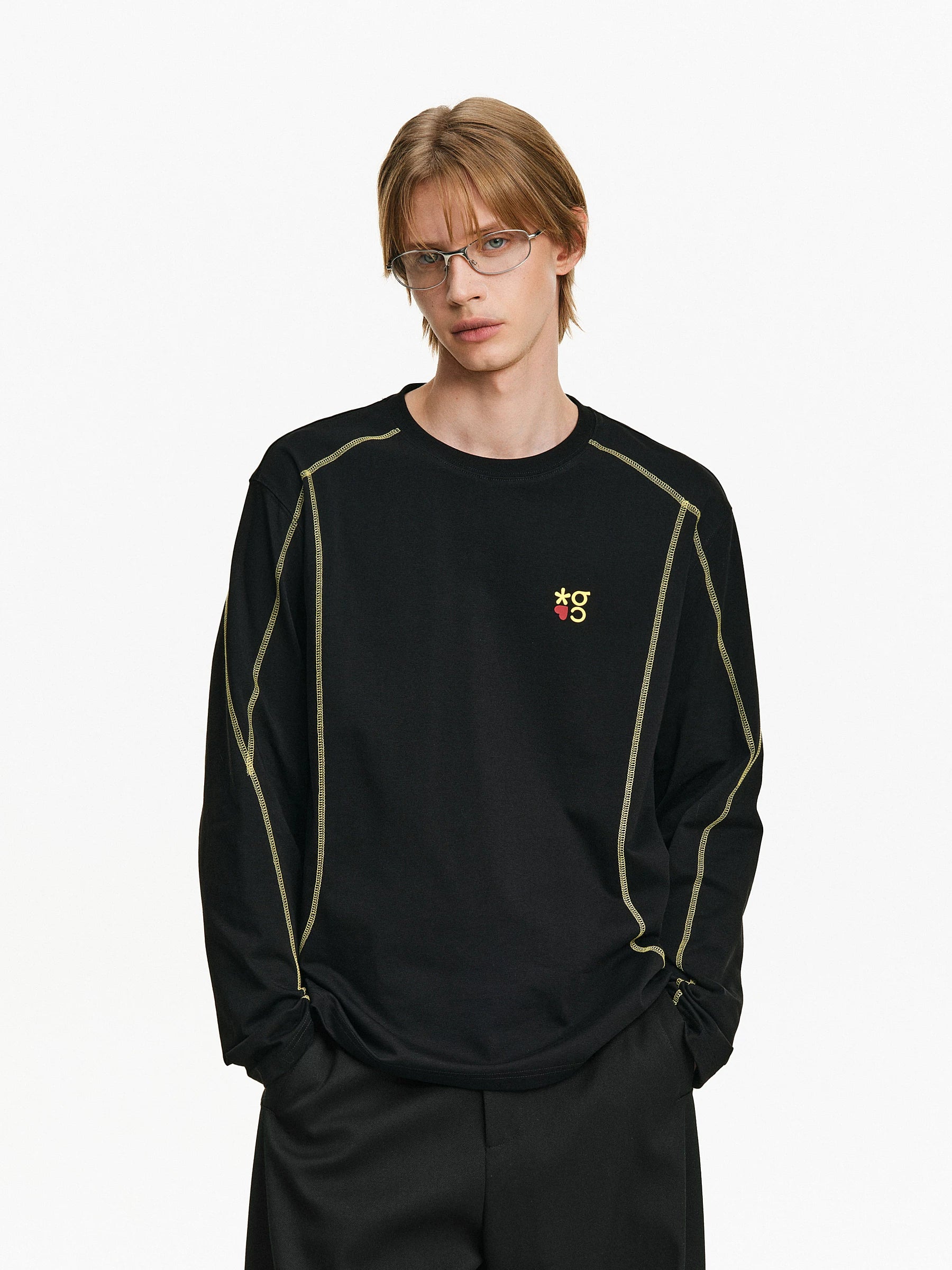 Contrast Stitch Long Sleeve Crewneck