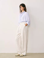 Italian Linen Pleated Button-Down Shirt