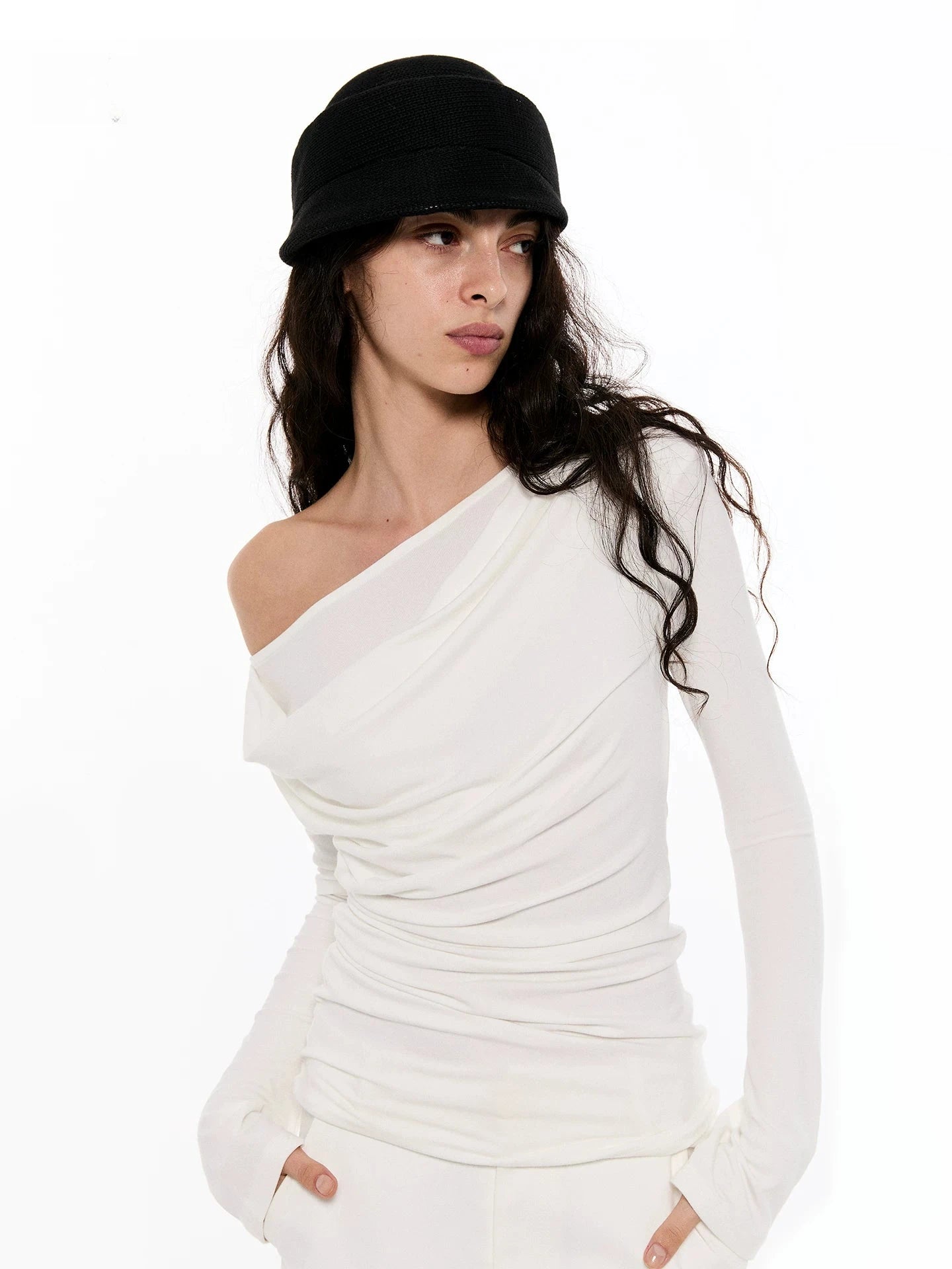Draped Asymmetrical Modal Long Sleeve Top