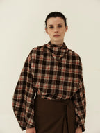 Wool Plaid Curved Sleeve Turtleneck Shirt