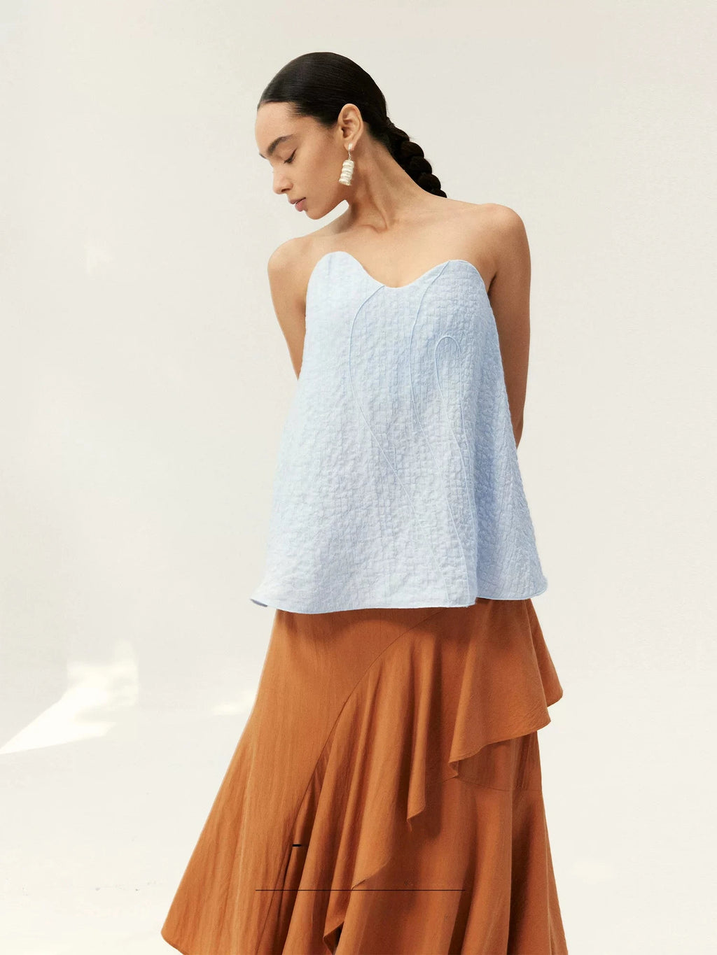 Sculptural Curved Strapless Top