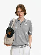 Dachshund Motif Knit Polo Shirt