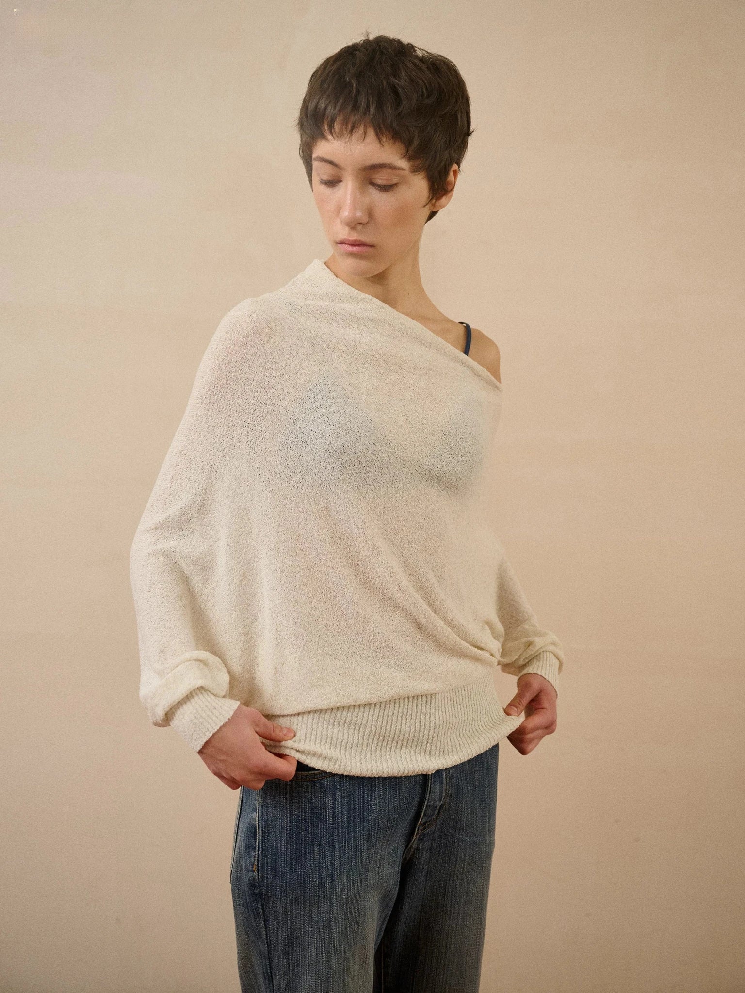 Asymmetric Linen Blend Knit Pullover