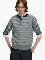 Striped Wool-Blend Henley Sweater
