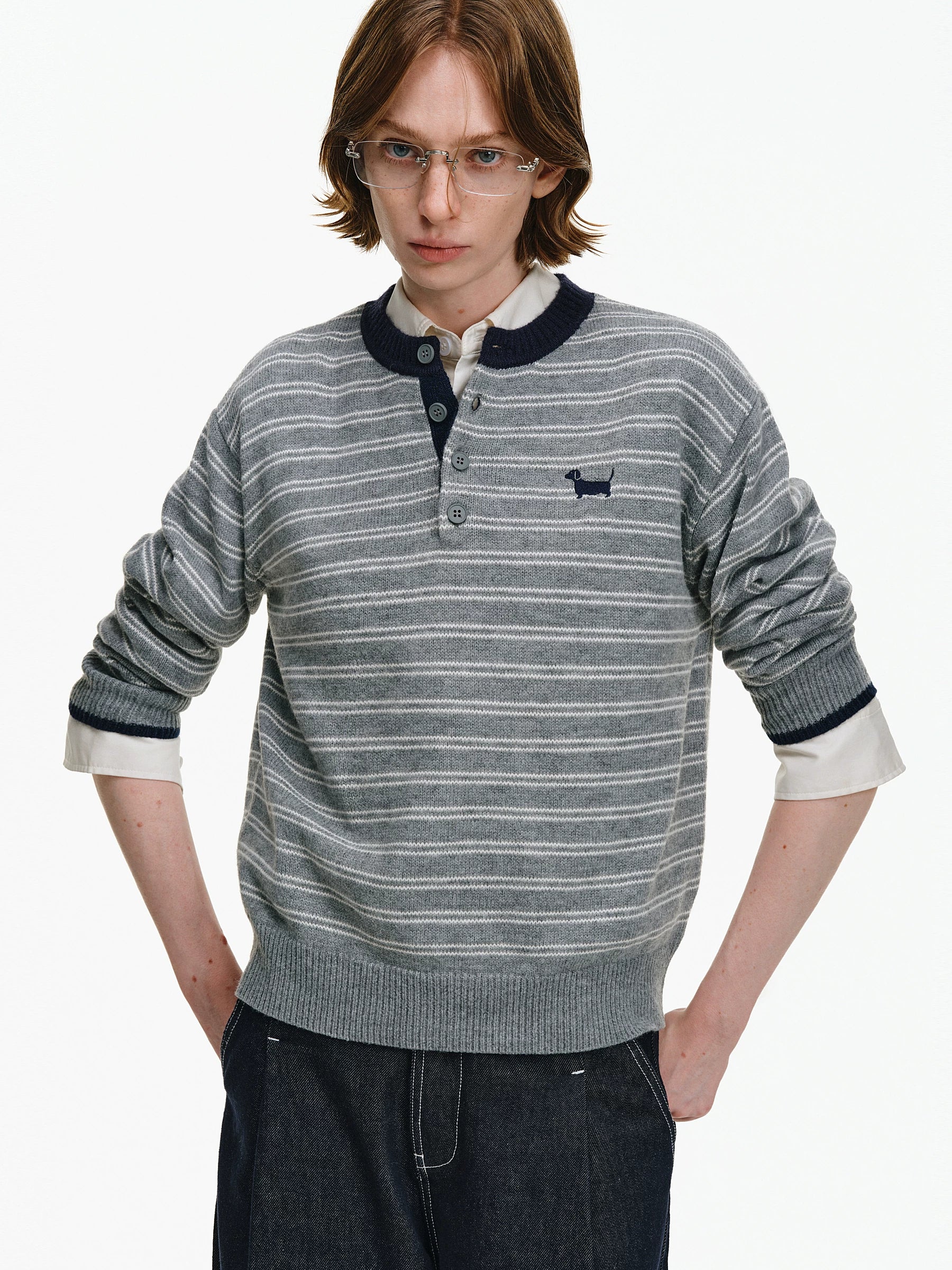 Striped Wool-Blend Henley Sweater