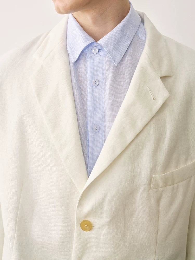 Linen Three-Button Tailored Blazer