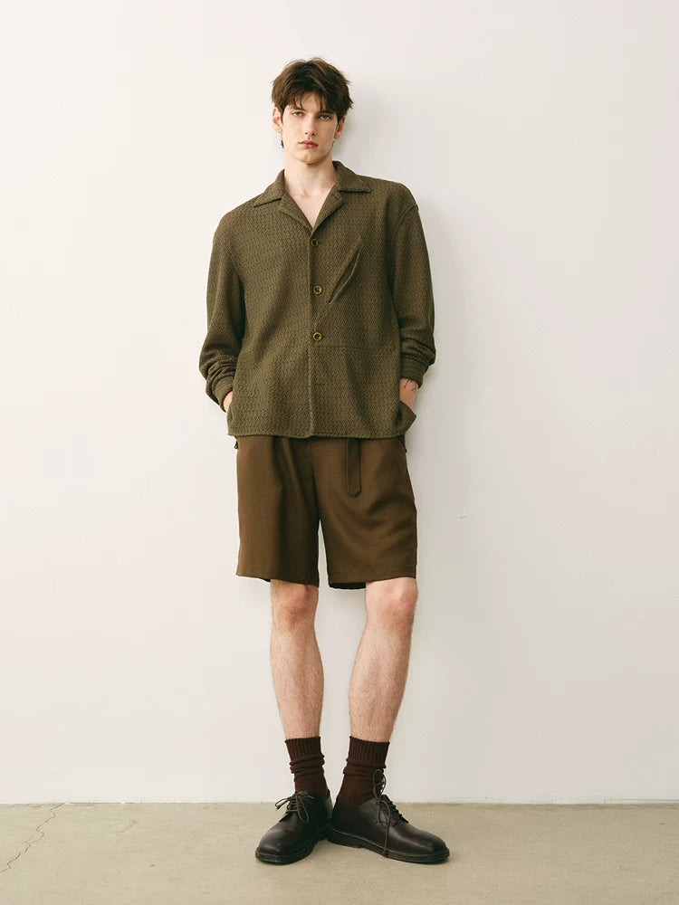 Textured Olive Cuban Collar Shirt