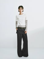 Layered Faux-Skirt Wide-Leg Trousers