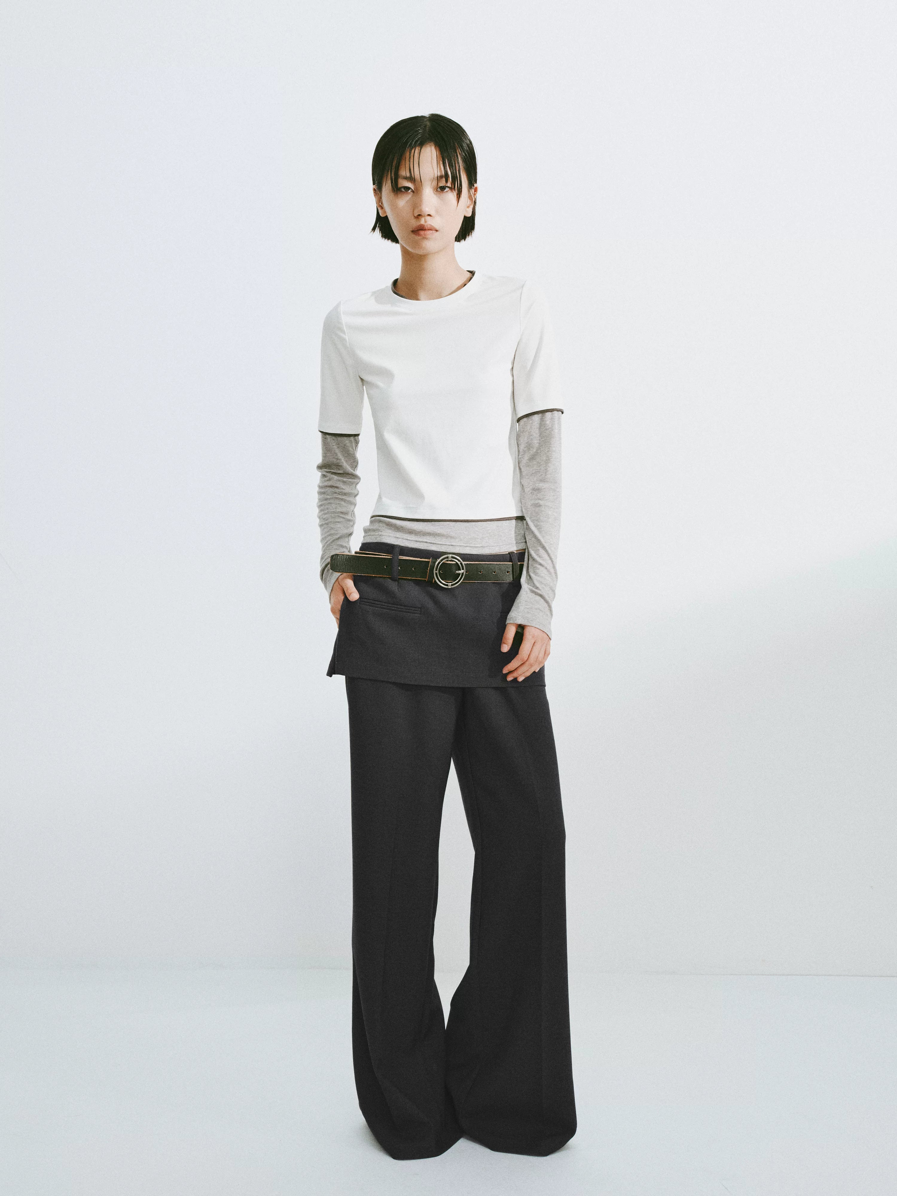 Layered Faux-Skirt Wide-Leg Trousers